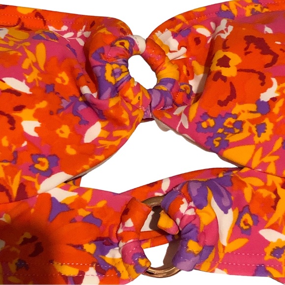 HULA HONEY Women's Orange Floral Cutout Rings Lined Convertible Swimsuit Top Sm - Picture 8 of 9